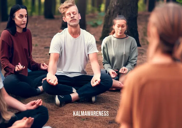 ali smith holistic life foundation _ Image A group of students and a teacher practicing mindfulness, sitting in a circle in the same forest clearing.Image description In the forest clearing, students and their teacher sit in a circle, eyes closed, practicing mindfulness meditation, finding stillness and connection with nature.
