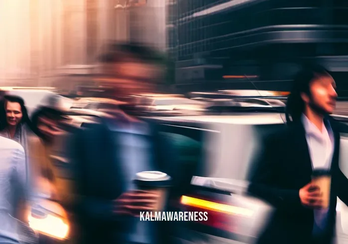 best 20 minute meditation _ Image: A busy cityscape during rush hour, with people hurrying on the streets, honking cars, and a chaotic atmosphere.Image description: People in business attire, rushing with coffee cups in hand, their faces filled with stress and impatience.