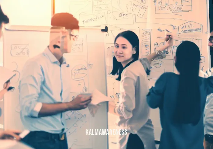 crspace _ Image: A team of employees gathered around a whiteboard, brainstorming solutions and sketching out plans.Image description: Employees engaged in a lively discussion, sharing ideas, and working collaboratively to address the office space issue.