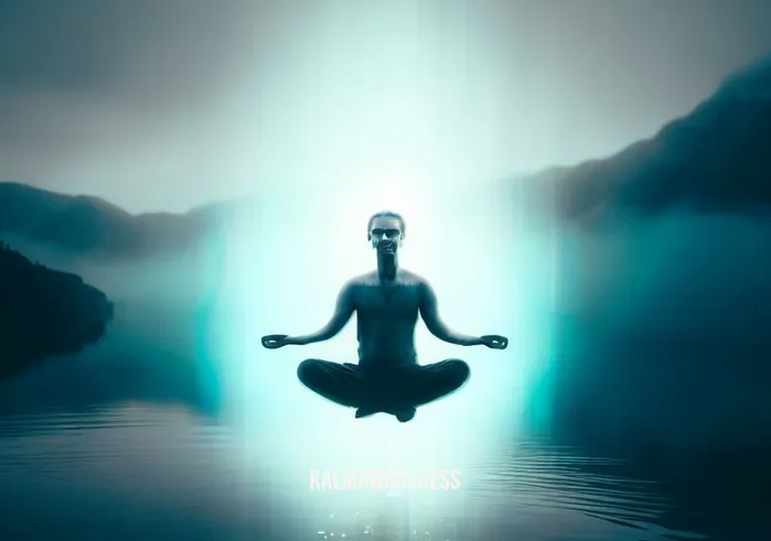 meditating floating _ Image: The person successfully meditates, floating effortlessly above the lake, surrounded by a peaceful aura. Image description: The person now floating effortlessly above the serene lake, enveloped in a peaceful aura, having achieved deep meditation.