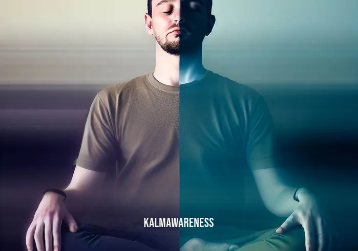 rick hanson meditation _ Image: The same person is now seated on a meditation cushion, eyes closed, hands resting on their knees, a peaceful expression replacing the previous stress.Image description: Transitioning to the next image, the person is shown meditating in a serene environment, detached from the external chaos, beginning their journey towards inner calmness.