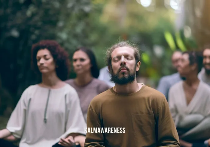 seeing faces while meditating _ Image: Several people sit in a peaceful garden, their eyes closed in meditation, with serene expressions on their faces. Image description: A group finding solace in a tranquil garden, their faces relaxed and peaceful.