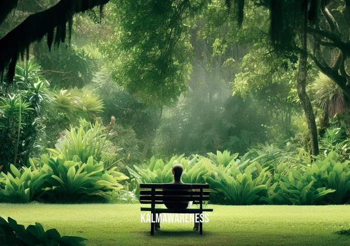 all of the sounds trapped in your mind _ Image: A serene park with a bench, where the person is seen meditating peacefully, surrounded by lush greenery. Image description: The individual has transitioned to a tranquil park setting, meditating amidst nature.