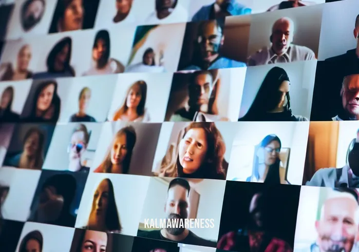 beyond breath online _ Image: A virtual Zoom meeting screen filled with faces of diverse people, all looking fatigued and mentally exhausted.Image description: On a computer screen, a grid of faces appears during a virtual meeting, displaying the collective weariness etched on each participant