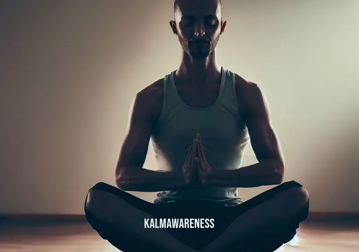 sadness meditation _ Image: The same person now cross-legged on a yoga mat in a softly lit room, eyes closed, hands resting on their knees in a meditative pose. A hint of determination replaces the earlier gloom.