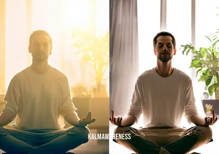 a thought is just a thought _ Image: The same person practicing mindfulness, sitting cross-legged with serene surroundings.Image description: The person from before, now sitting cross-legged in a peaceful, well-lit room, practicing mindfulness with serene surroundings.