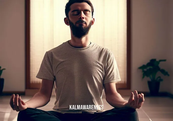 shifting guided meditation _ Image: The same person now in a yoga room, sitting on a yoga mat with closed eyes, trying to meditate, but their furrowed brows and tense posture indicate their struggle to let go.Image description: In a tranquil yoga room, a person sits on a comfortable mat, attempting to meditate with closed eyes. Despite the serene surroundings, their furrowed brows and tense posture reveal the internal struggle to let go of racing thoughts and find inner peace. The journey to mindfulness seems arduous.