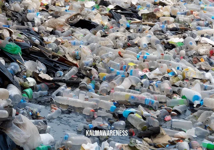 act leaves on a stream _ Image: A cluttered urban riverbank covered in plastic waste and debris. Image description: A polluted riverbank choked with plastic bottles, bags, and trash.