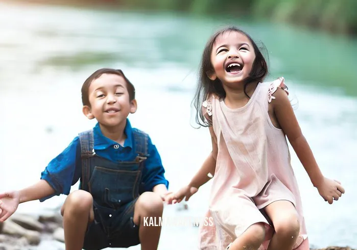 act leaves on a stream _ Image: Children playing by the clean river, smiling and enjoying the outdoors. Image description: Happy kids on the riverbank, laughing and playing in the clean environment.