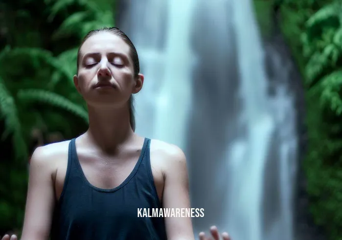 shifting meditation _ Image: Close-up of a person meditating by a waterfall, eyes closed, with a peaceful and focused expression, surrounded by lush greenery.Image description: The focus now shifts to an individual meditating by a cascading waterfall. With closed eyes and a serene expression, they seem fully immersed in the present moment. The lush green surroundings and the soothing sound of water create a harmonious atmosphere that aids their meditation practice.