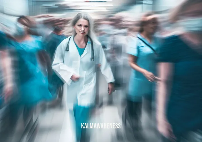 discuss how your professional presence (mindful or distracted) influences your nursing practice _ Image: A busy hospital hallway with nurses and doctors rushing around, looking stressed and overwhelmed. Image description: In a chaotic hospital corridor, healthcare professionals are rushing, showing signs of distraction and overwhelm.