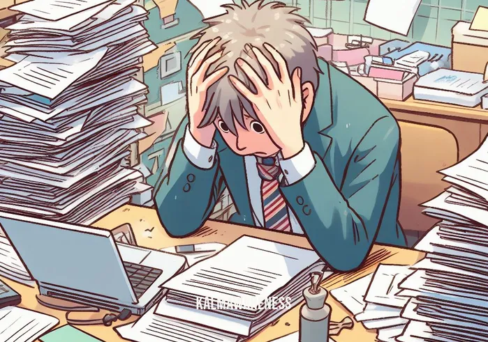 thought watching _ Image: A cluttered desk with papers scattered, a person looking overwhelmed.Image description: A cluttered desk with papers scattered, a person looking overwhelmed.