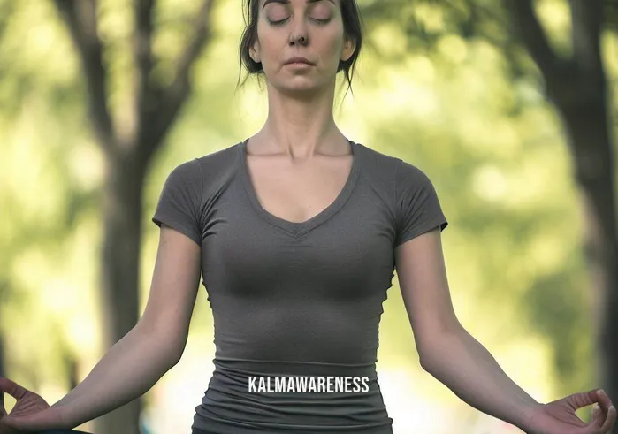 tactical yoga girl _ Image: The woman is shown outdoors in a park, practicing yoga, but her expression still holds hints of tension and impatience.Image description: In a serene park setting, the woman continues her yoga practice. Her body has improved, yet her face shows signs of lingering stress, indicating that she hasn