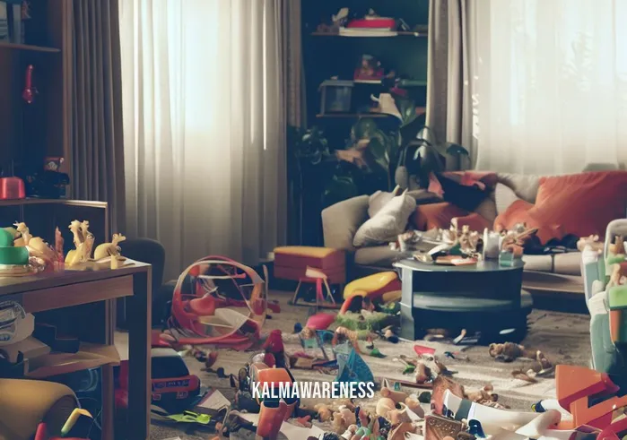 expandable ball _ Image: A cluttered living room with toys and furniture scattered around. Image description: A messy living room filled with toys and furniture, highlighting the need for space-saving solutions.