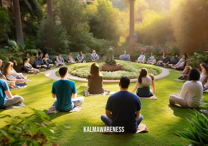 ucla mindfulness class _ Image: A serene outdoor scene, showcasing a peaceful garden on the UCLA campus, with students sitting in a circle, eyes closed, participating in a mindfulness exercise.Image description: Students gathered in a tranquil garden on campus, sitting in a circle with eyes closed, engaged in a mindfulness session, seeking solace from their academic demands.