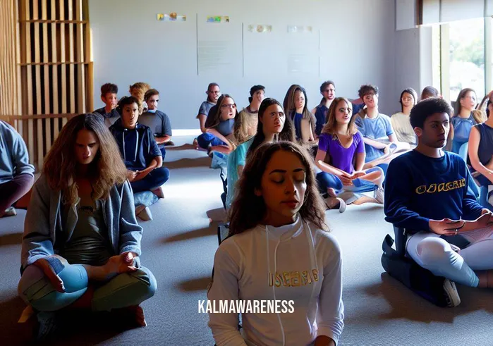 ucsd mindfulness meditation _ Image: A classroom within UCSD where a mindfulness meditation session is taking place. Students are seated comfortably, eyes closed, as an instructor guides them through a meditation exercise.Image description: Inside a classroom, students have gathered for a mindfulness meditation session. With eyes closed and faces relaxed, they follow the soothing voice of the instructor. The room exudes a sense of collective focus and serenity, as worries begin to fade away.