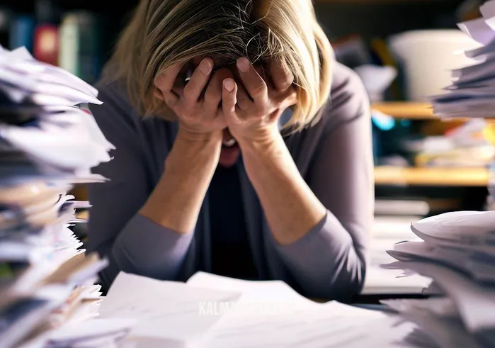 tish jennings _ Image: A close-up of a frustrated teacher, holding her head in her hands, surrounded by stacks of papers to grade.Image description: In this image, the teacher
