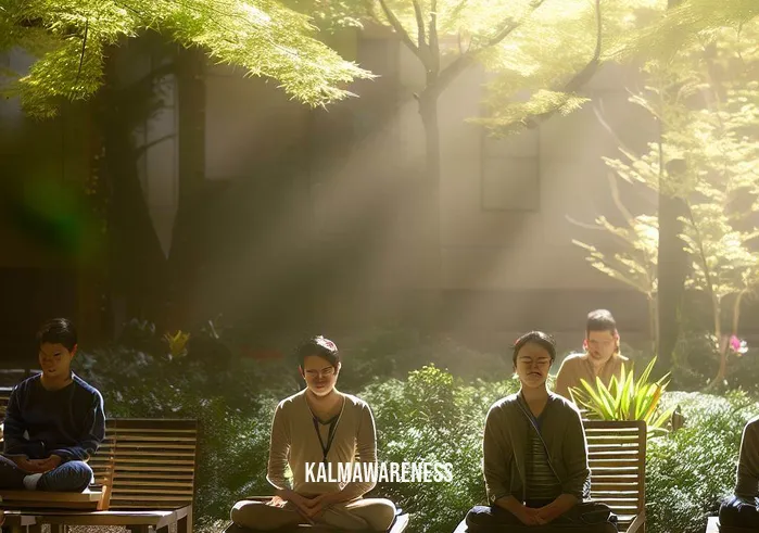 duke mindfulness _ Image: A serene garden on the university campus with a few students sitting on benches, eyes closed, as if meditating. The sunlight filters through the trees, casting a peaceful glow.Image description: In a quiet corner of the campus, students have gathered in a peaceful garden. With eyes closed and serene expressions, they practice mindfulness meditation. Sunlight plays through the leaves, creating a tranquil atmosphere.