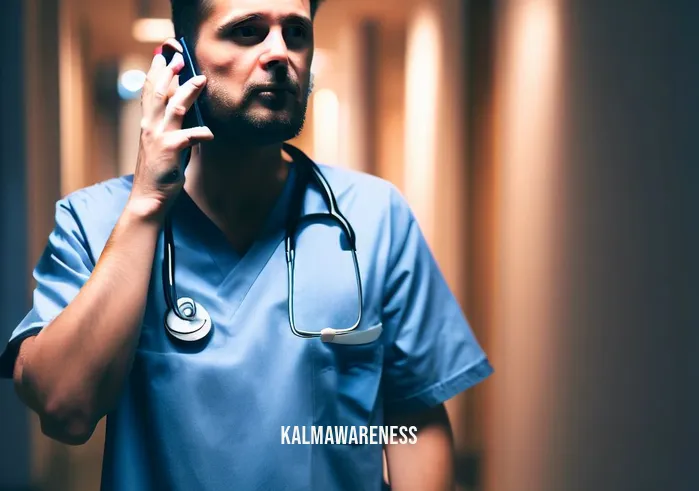 integrity doctors connect _ Image: A doctor in scrubs talking on the phone with a concerned expression.Image description: A doctor in scrubs standing in a quiet hallway, talking on the phone with a concerned expression on their face, possibly discussing the overwhelming patient load.