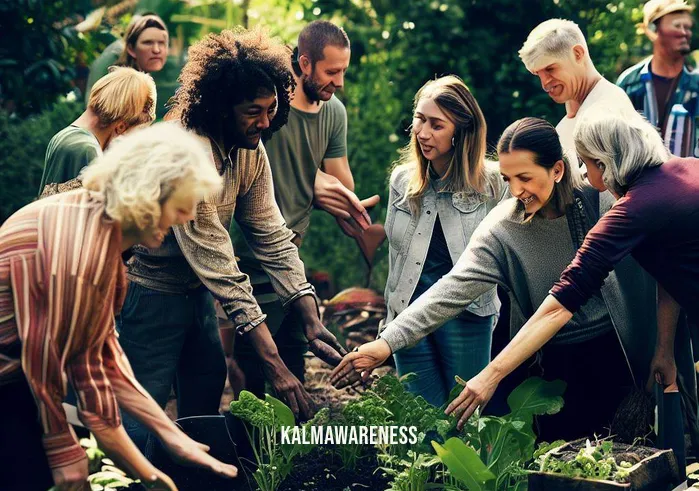 the healing force _ Image: A community garden where people of different ages and backgrounds work together, planting and nurturing various plants. Smiles are exchanged, and a sense of camaraderie is palpable.Image description: The scene evolves into a vibrant community garden, where individuals of diverse backgrounds come together to cultivate plants. Their shared efforts and joyful interactions reflect a spirit of unity and healing. The garden serves as a symbol of growth, renewal, and the power of collective action.