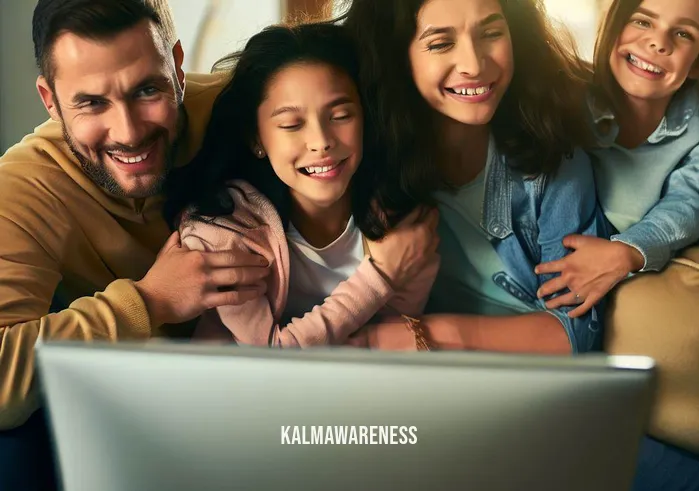 cord cutting mantra _ Image: The same family now huddled together, watching a streaming service on their TV with smiles on their faces.Image description: Joyful expressions as they enjoy seamless entertainment, having successfully transitioned from traditional cable to streaming.