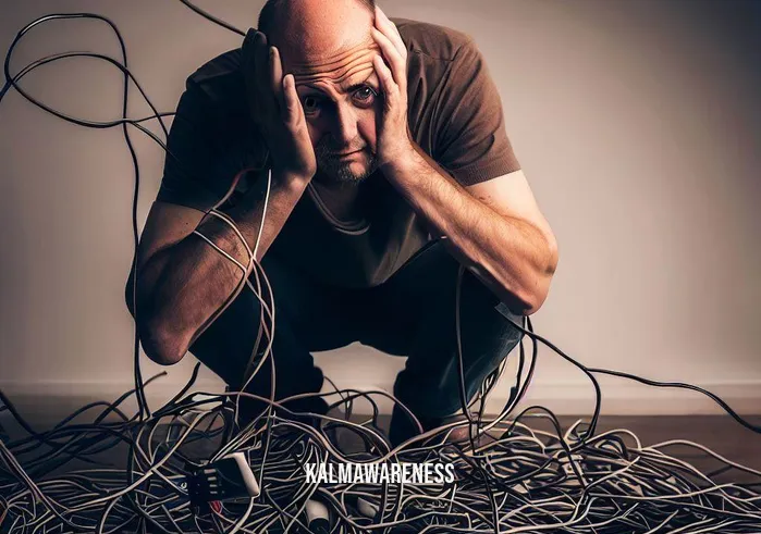 cord cutting prayer _ Image: A frustrated person kneeling in front of the tangled cords, desperately trying to untangle them with a look of exasperation.Image description: In this image, a person kneels in front of the mess of cords, frustration evident on their face. They are attempting to untangle the cords, but the complexity seems overwhelming.