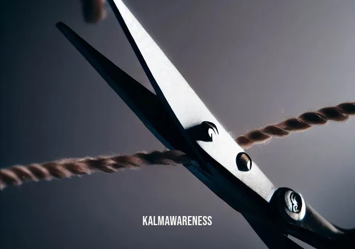 cutting cord ritual _ Image: Close-up of scissors cutting through a cord, symbolizing the decisive moment of letting go. Image description: The blades of the scissors meet the cord, capturing the powerful instant of release and the courage it takes to detach from the digital world.
