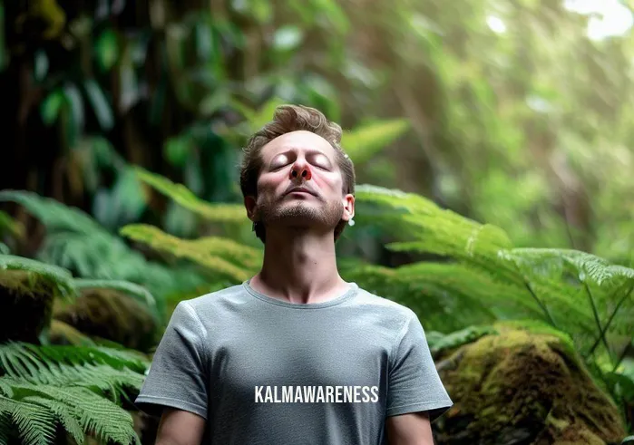 ninjitsu meditation _ Image: The person practicing meditation outdoors, their eyes closed, surrounded by lush nature, exhibiting a more relaxed and centered demeanor.Image description: Outdoors amidst lush nature, the person practices meditation with closed eyes. Their posture exudes calmness, a testament to their progress from frustration to a more centered state of mind.