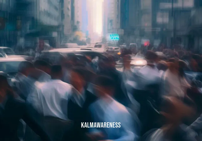 11 minute meditation _ Image: A crowded city street during rush hour, filled with people in business attire hurrying along. Horns honk, and the atmosphere is tense.Image description: The city street is a chaotic scene, with people walking quickly in different directions. Faces are tense, and the surroundings are full of noise and movement.