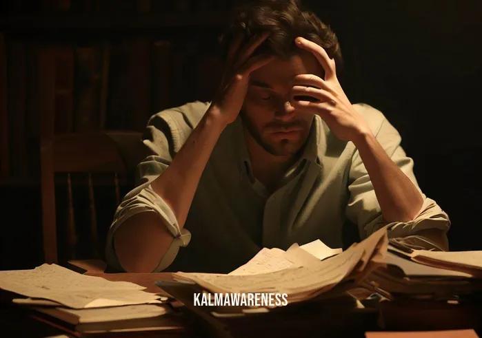 closing the eye guide _ Image: [Scene: A person sitting at a cluttered desk, surrounded by open books and papers, looking stressed and overwhelmed.]Image description: In a dimly lit room, a person sits hunched over a cluttered desk. Books and papers are strewn about, and the person