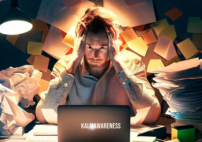 insight timer best meditations _ Image: A person sitting at a cluttered desk, surrounded by papers and a computer, looking stressed and overwhelmed.Image description: In the midst of a chaotic workspace, a person sits at a desk piled high with papers and a glowing computer screen. Their furrowed brows and tense posture depict a sense of stress and overwhelm as they navigate the demands of a busy life.