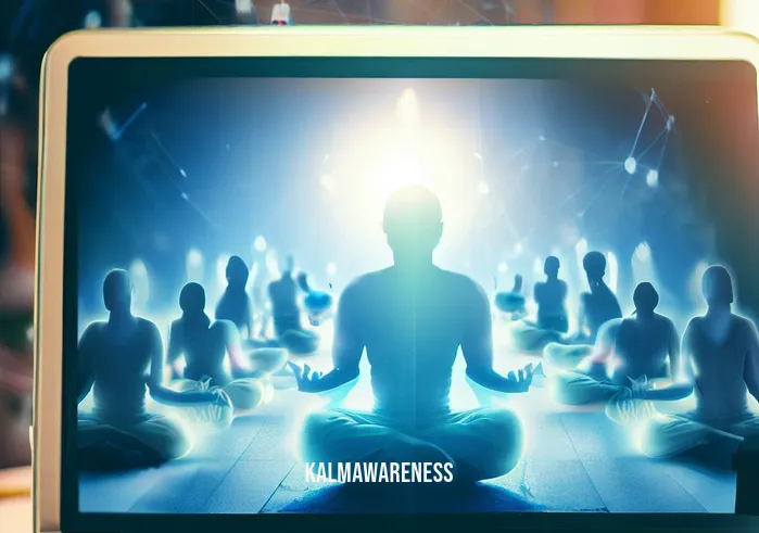 keep it simple daily meditation online _ Image: A virtual meditation class on the laptop screen connecting people from around the world, all engaged in meditation together.Image description: The laptop screen now shows a virtual meditation class, connecting people from different places in a collective moment of mindfulness.
