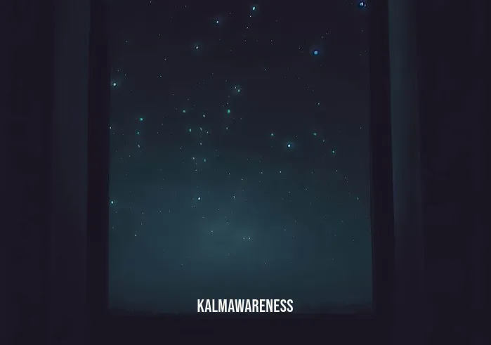 5 minute nighttime meditation _ Image: A view of the night sky from a window, stars twinkling in the darkness, offering a sense of vastness and tranquility.Image description: Through a window, the night sky unveils its wonders – stars twinkle in the velvety darkness, a reminder of the universe