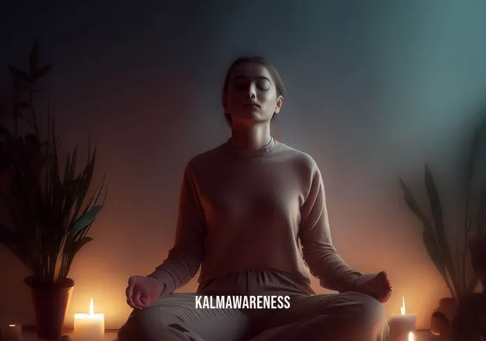 how to make meditation videos for youtube _ Image: A dimly lit room with soft, calming colors, a person sitting on a cushion with closed eyes and a relaxed posture, surrounded by a few lit candles and a potted plant.Image description: In this image, the setting has changed to a more serene and peaceful atmosphere. The person is now sitting comfortably, eyes closed, and their body language reflects a sense of tranquility. The candles and the potted plant add to the soothing ambiance.