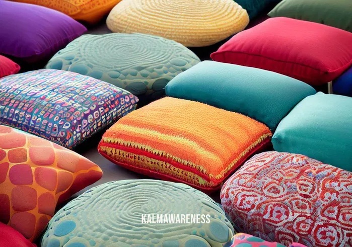 meditation cushion pattern _ Image: A selection of colorful and comfortable meditation cushions. Image description: A variety of soft, inviting meditation cushions in different patterns and colors.