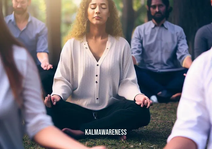 1 hour guided meditation _ Image: A group of diverse individuals seated in a circle in the park, eyes closed, practicing deep meditation.Image description: People have come together to find inner peace through a guided meditation session in the park.