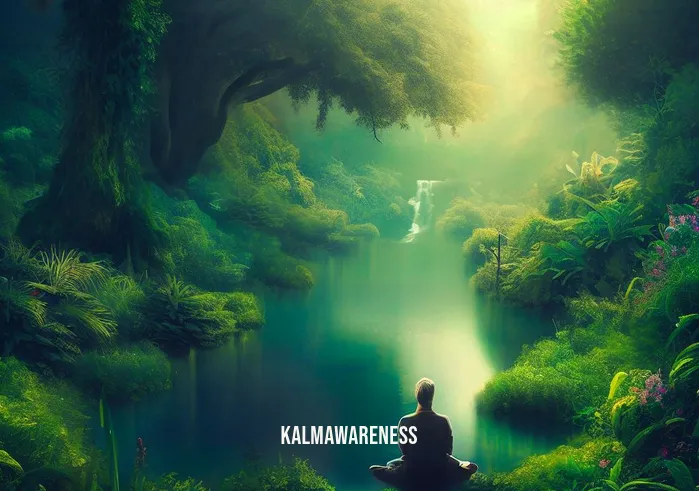 meditation timer 10 minutes _ Image: A serene view of nature, with a person sitting by a tranquil river, meditating amidst lush greenery.Image description: The person has found solace in nature, surrounded by beauty and serenity.