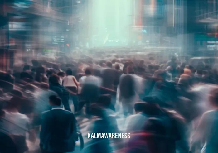 the science of meditation book _ Image: A bustling city street filled with people rushing, surrounded by noise and chaos.Image description: A crowded city street during rush hour, with people hurrying in different directions amidst the urban hustle and bustle.