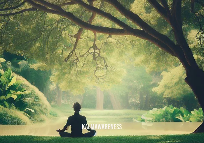 the science of meditation book _ Image: A serene park setting with a person sitting cross-legged under a tree, attempting to meditate amidst the peaceful nature.Image description: A tranquil park scene, with a person sitting cross-legged under a lush tree, attempting to meditate and find peace in nature