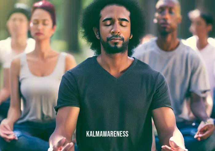 5 minutes of silence _ Image: A group of diverse individuals sitting in a park, eyes closed, hands resting on their laps, practicing mindfulness and meditation.Image description: This image presents a hopeful shift, with people coming together in a serene park setting, finding solace and tranquility through meditation.