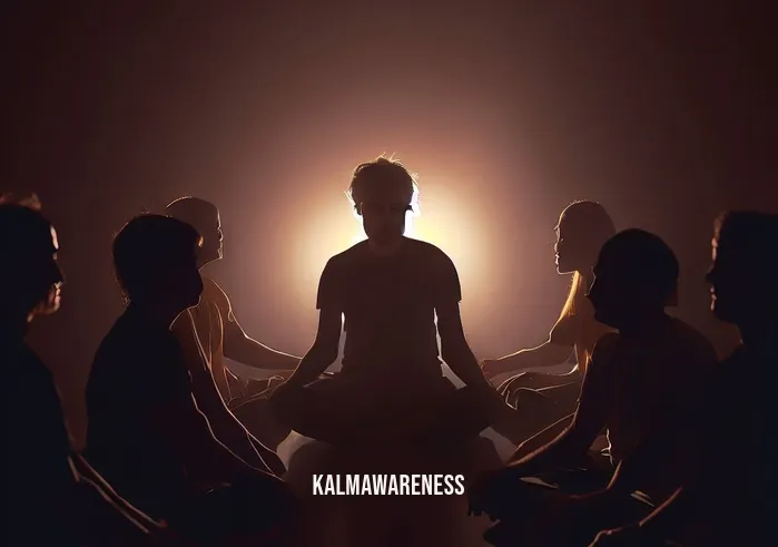 a person meditating _ Image 3: Image description: In a dimly lit meditation studio, the person joins a group of like-minded individuals, all sitting in a circle, meditating in unity.