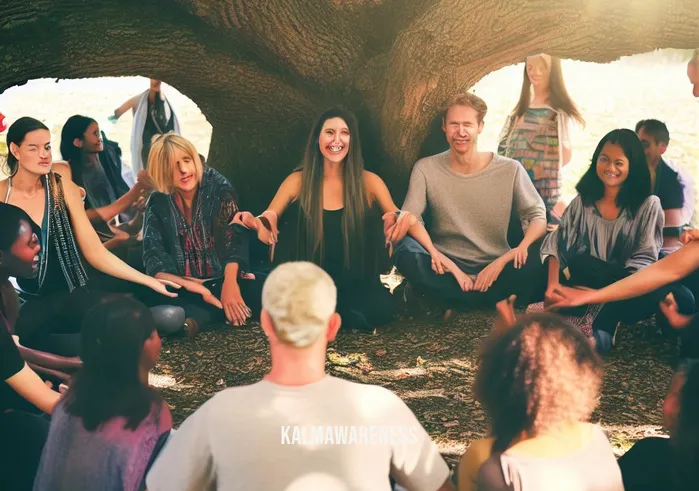 black history month meditation _ Image: A diverse group of individuals gathering under a tree, forming a meditation circle. Image description: People from various backgrounds come together, united in their pursuit of mindfulness.