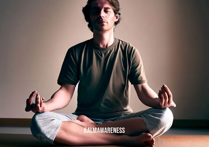 can i lay down and meditate _ Image: A person sitting cross-legged on a yoga mat, attempting to meditate, but their mind is clearly wandering, and they seem agitated.Image description: The person has shifted to a focused seated position on the yoga mat, but their face shows signs of distraction and agitation as they struggle to meditate effectively.