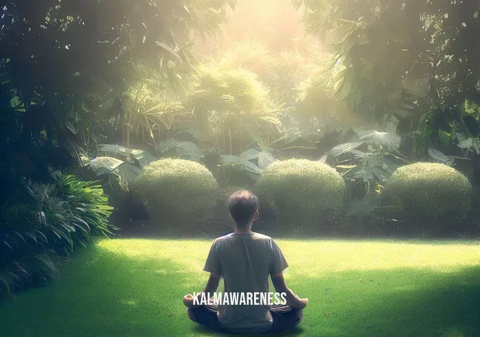 can meditation lead to astral projection _ Image: The same person now sits in a peaceful and serene garden, cross-legged on a lush green lawn, with sunlight filtering through the leaves of tall trees.Image description: Seeking solace, the individual has moved to a tranquil garden, where they meditate amidst the soothing sounds of nature.