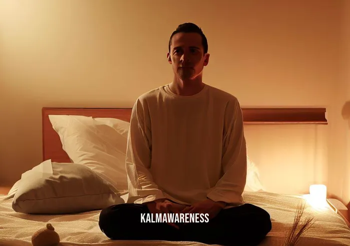 can you meditate in bed _ Image: The same person has cleared the bed, neatly arranged the room, and added calming elements like incense and soft lighting.Image description: They are now sitting comfortably, ready to meditate in a tranquil and serene environment.