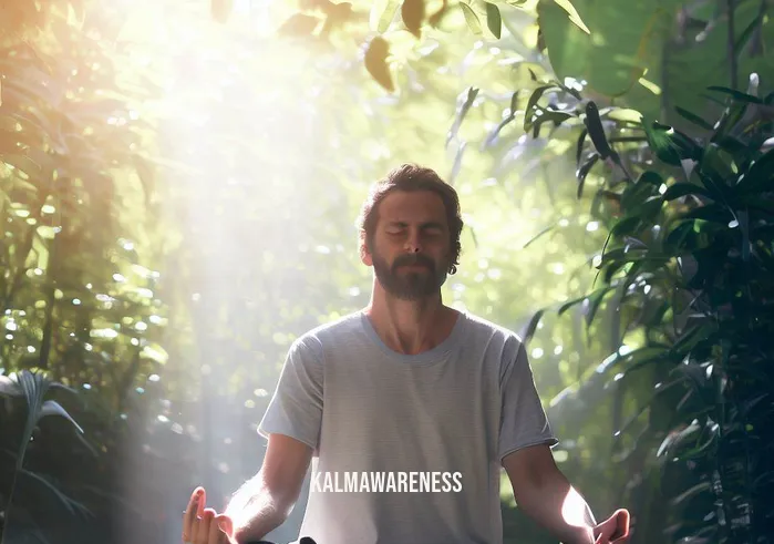 carnelian meditation _ Image: The same person now sits in a peaceful garden, with sunlight filtering through lush green leaves, attempting to meditate. Image description: Their posture is more relaxed, and a hint of calmness starts to show on their face as they focus on their meditation practice.