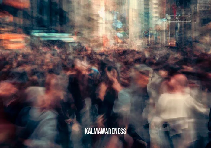 ce-5 meditation _ Image: A crowded, bustling city street during rush hour, people rushing in all directions, stress evident on their faces.Image description: The cityscape is filled with noise, chaos, and people in a hurry, representing the stress and busyness of everyday life.