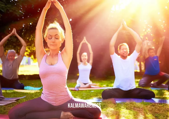 chakra clearing _ Image: A vibrant outdoor setting with people engaging in yoga poses under the sun.Image description: The group practices yoga, moving gracefully and harmoniously, as their chakras become balanced.