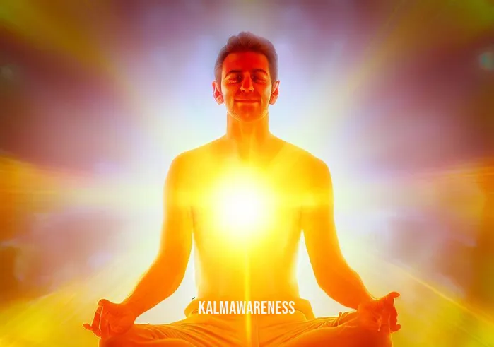 chakra color meditation _ Image: The person is surrounded by a vibrant yellow light, signifying their meditation on the solar plexus chakra, radiating confidence and empowerment.Image description: Chakra color meditation has enabled them to regain their self-esteem and inner strength.