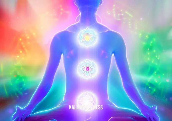 chakra meditation balancing & healing music _ Image: The person, now in a vibrant meditation space, with chakra symbols glowing and aligning along their body, exuding a sense of tranquility.Image description: In a vibrant meditation space, chakra symbols glow and align along the person